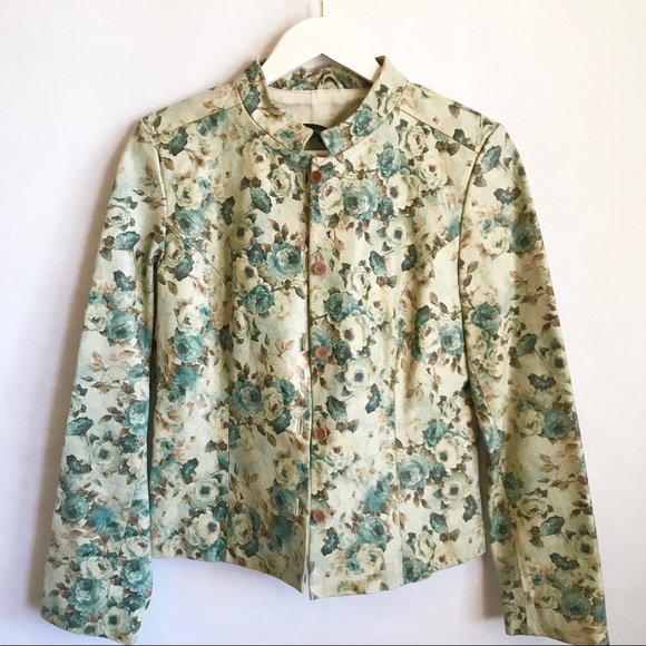 Siena Studio Jackets & Blazers - Leather Vintage Rose Print Moto Jacket